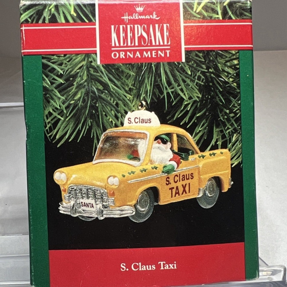 Vintage 1990 Hallmark Keepsake Santa Claus Taxi yellow NYC cab ornament NIB